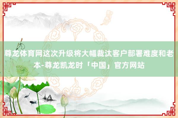 尊龙体育网这次升级将大幅裁汰客户部署难度和老本-尊龙凯龙时「中国」官方网站