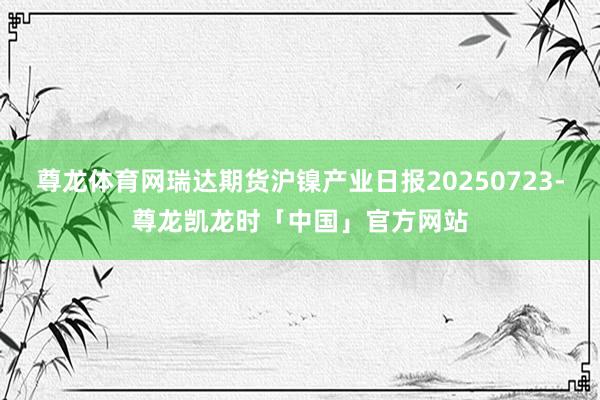 尊龙体育网瑞达期货沪镍产业日报20250723-尊龙凯龙时「中国」官方网站